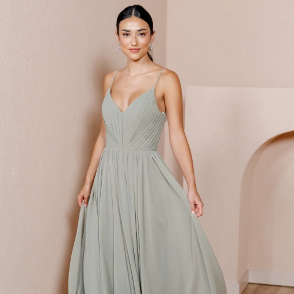 Revelry Bridesmaid Penelope Chiffon Dress - Silver Sage Size 12